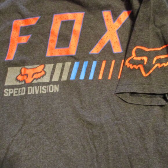 FOX Head Men Large Gray Red Blue Graphic Motocross Racing Short Sleeve Shirt - Picture 2 of 6